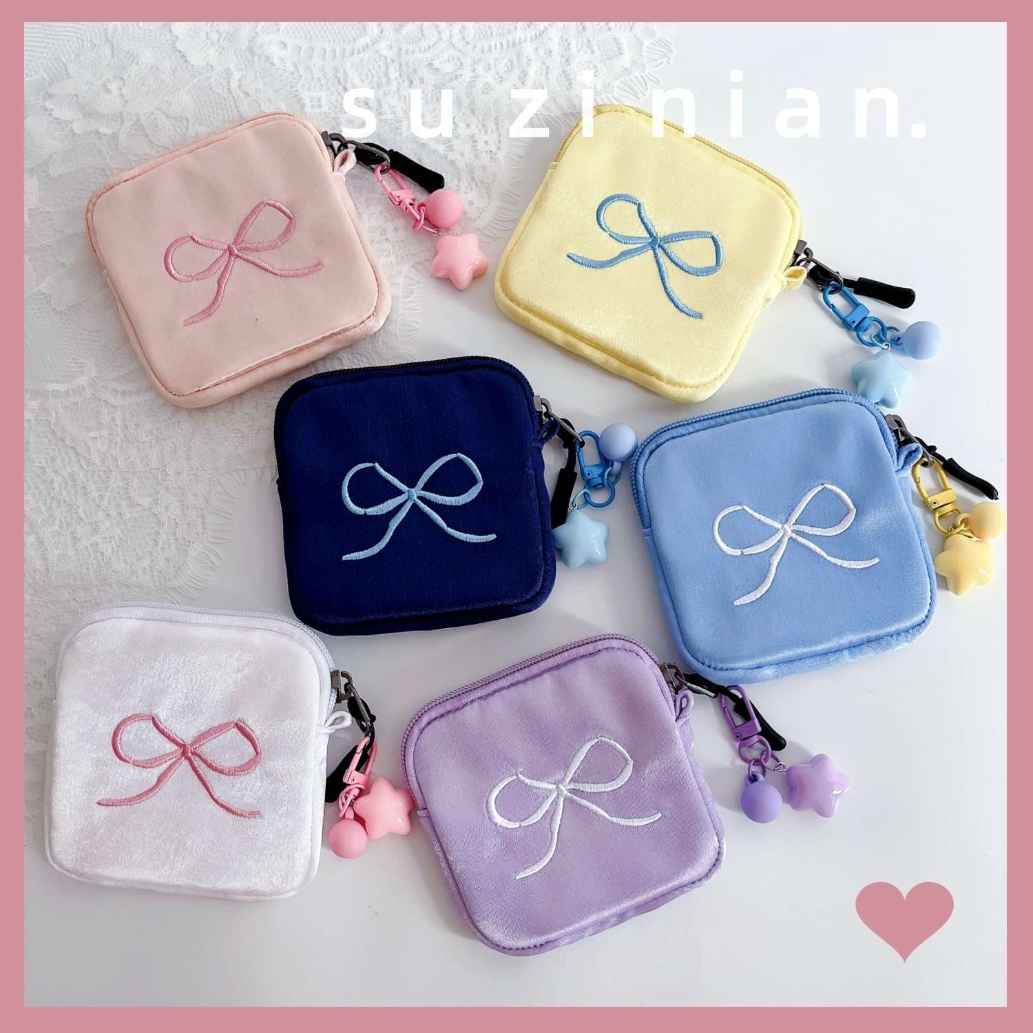 コインケース  リボン刺繍入りミニポーチ