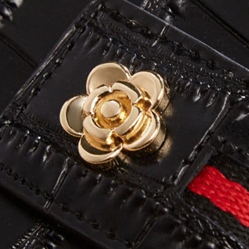 コインケース 薔薇金具付きクロコダイル型押しラウンドファスナー小銭入れ